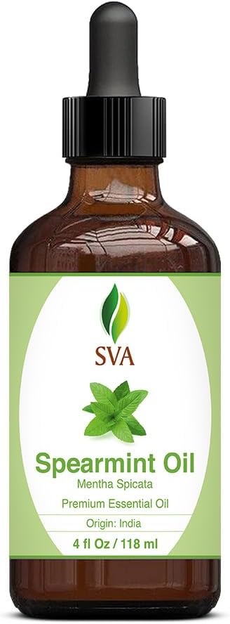 SVA Spearmint Essential Oil – 4 Fl Oz – 100% Natural Spearmint Oil - for Diffuser, Hair Care, Face, Skin Care, Aromatherapy, Scalp and Body Massage, Soap and Candle Making – with Dropper - Bloomnest