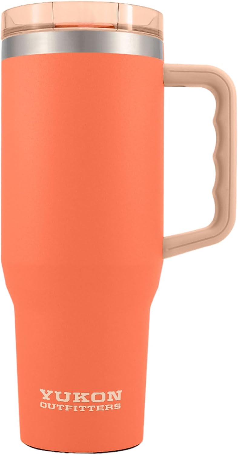 Yukon Outfitters Fit Forty 40oz Double Wall Vacuum Insulated Stainless Steel Tumbler with Reusable Straw & Ergonomic Handle | For Hot or Cold Beverage, Apricot Crush