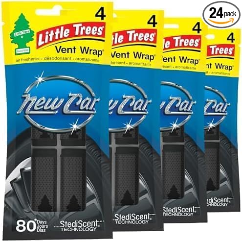 LITTLE TREES Car Air Freshener | Vent Wrap Provides Long Lasting Scent,Invisibly Fresh | New Car Scent,Air Fresheners,(Pack of 24) - Bloomnest