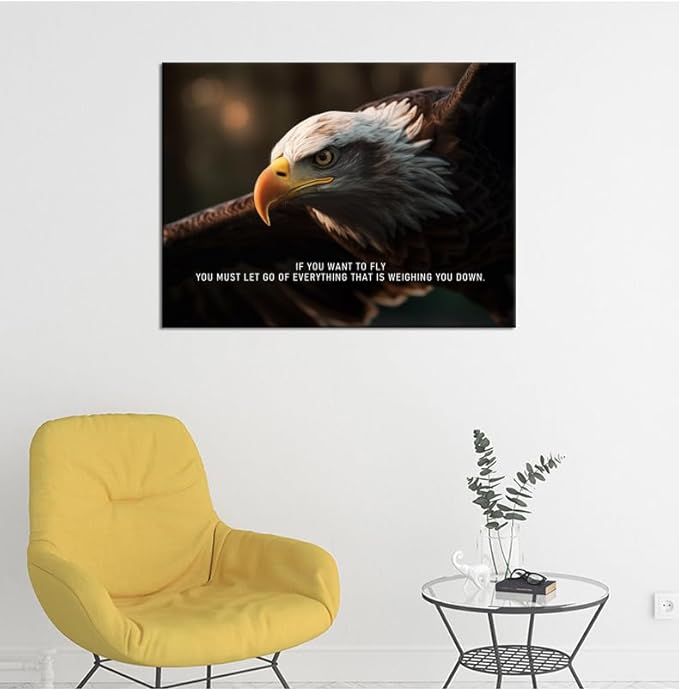 WYJDFART Eagle Motivational Posters Picture If You Want To Fly Inspirational Canvas Wall Art Prints Modern Home Decor Painting Artwork for Office Stretched and Framed Ready to Hang [18''W x 24''H] - Bloomnest