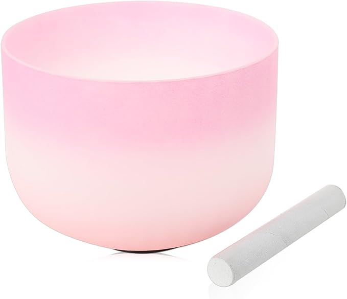 Crystal Singing Bowl 8 inch F Note, Colorful Pink Sound Bowl with Mallet O-ring, Sound Healing Instruments for Healing Mindfulness Meditation Yoga Sound Baths - Bloomnest