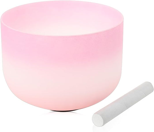 Crystal Singing Bowl 8 inch F Note, Colorful Pink Sound Bowl with Mallet O-ring, Sound Healing Instruments for Healing Mindfulness Meditation Yoga Sound Baths - Bloomnest