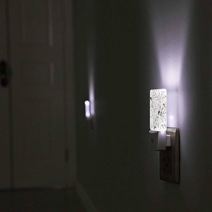 LED Night Light,Willow Branches Black-Capped Chickadee LED Night Light Plug into Wall with Dusk to Dawn Light Sensor White Energy Efficient Nightlight for Bedroom Hallway Living Room Kitchen - Bloomnest