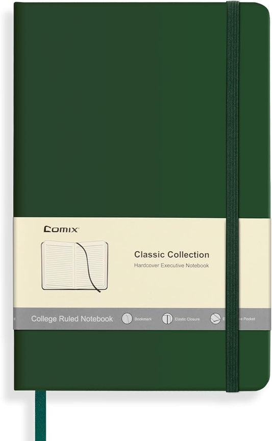 Comix Lined Journal Notebook for Women Men, Journaling Notebooks for Office School Home, Dark Green, 240 Pages, 5.5" x 8.3", College Ruled, A5, Hardcover - Bloomnest
