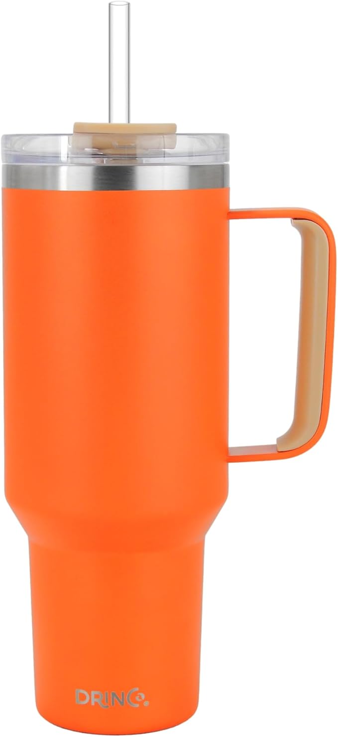Drinco 40oz 30 oz Tumbler with Handle, Straw Lid, Insulated Stainless Steel Travel Mug Water Bottle Ice Coffee Cup For Cold and Hot, BigSur (40oz Pumpkin) - Bloomnest