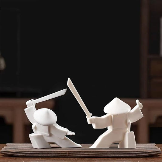 LYART Samurai Statue Decor Japanese Warrior Decor Children's Room Statues, Kongfu Tea Pet Decoration, Incense Holder for Stick Burner Incense Stick Holder (White2 and White3) - Bloomnest