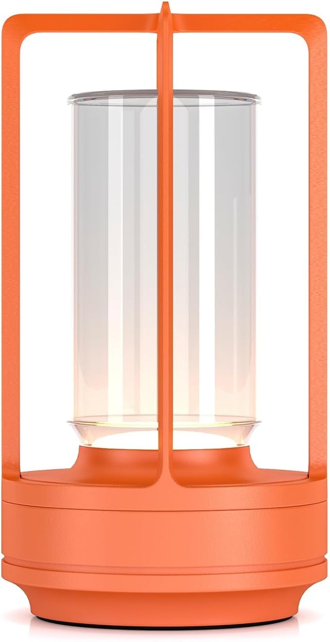 Portable Metal Table Lamp for Indoor/Outdoor ,Rechargeable Cordless LED Lamp, 3-Colour Infinitely Dimming Battery Powered Small Desk Lamp, Restaurant/Bedroom/Bar/Coffee Shop/Camping Light (Orange) - Bloomnest