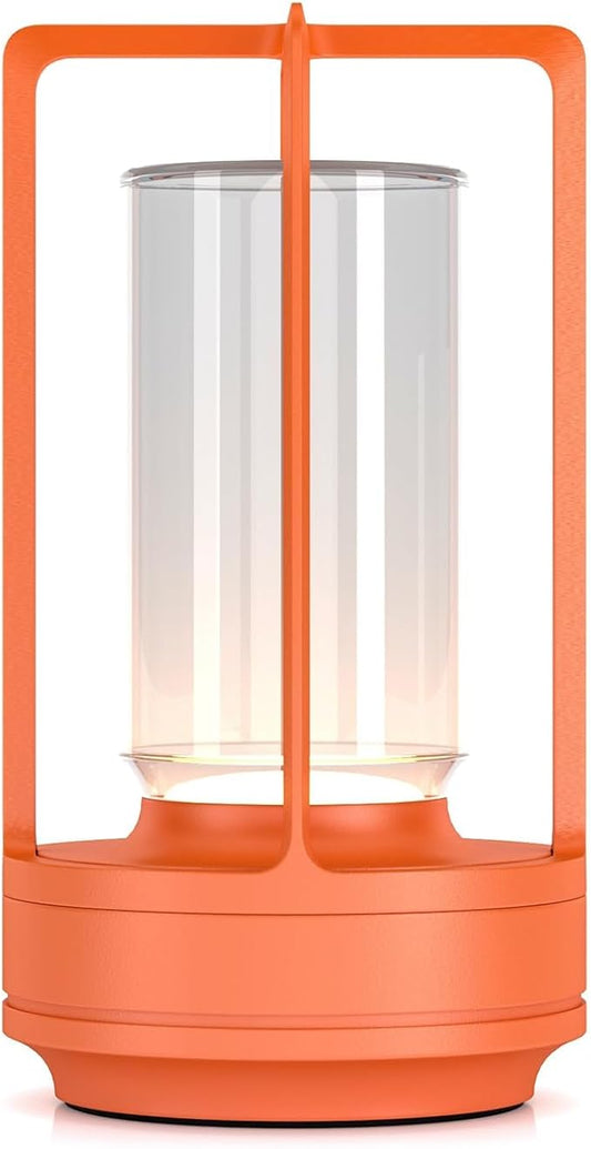 Portable Metal Table Lamp for Indoor/Outdoor ,Rechargeable Cordless LED Lamp, 3-Colour Infinitely Dimming Battery Powered Small Desk Lamp, Restaurant/Bedroom/Bar/Coffee Shop/Camping Light (Orange) - Bloomnest