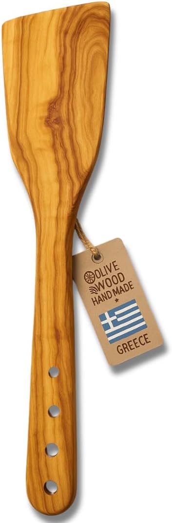 OLIVE WOOD SPATULA - Built-in Herb Stripper, Wooden Frying Spatula, Artisan Utensil, Fair-Trade, Handcrafted Cooking Utensils -LESVOS WOODCRAFT - Bloomnest