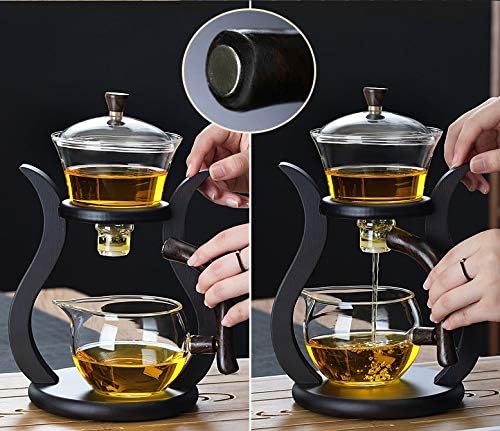 RORA Lazy Kungfu Glass Tea Set Semi Automatic Drip Rotating with Infuser Glass Teapot Set (6 cups) - Bloomnest