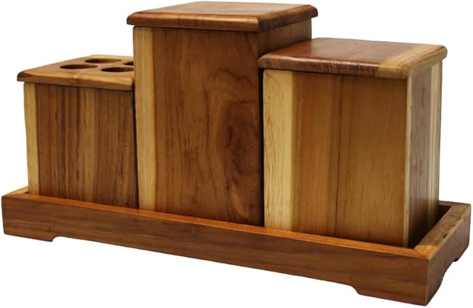 EcoDecors 29 inch Bath Caddy Tray for Bathtub with Eleganto 3 Piece Teak Wood Bath Amenities Set Bundle - Bloomnest