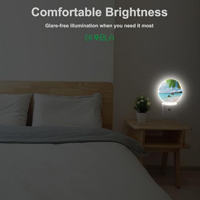 EKOBLA Palm Tree and Beach LED Night Light Island Beach Sea Ocean Dusk to Dawn Plug-in Nightlights Auto Sensor for Home Indoor Bathroom Hallway Kitchen - Bloomnest
