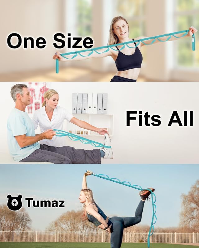 Tumaz Stretching Strap - 10 Loops & Non-Elastic Yoga Strap - The Perfect Home Workout Stretch Strap for Physical Therapy, Yoga, Pilates, Flexibility - [Extra Thick, Durable, Soft] - Bloomnest