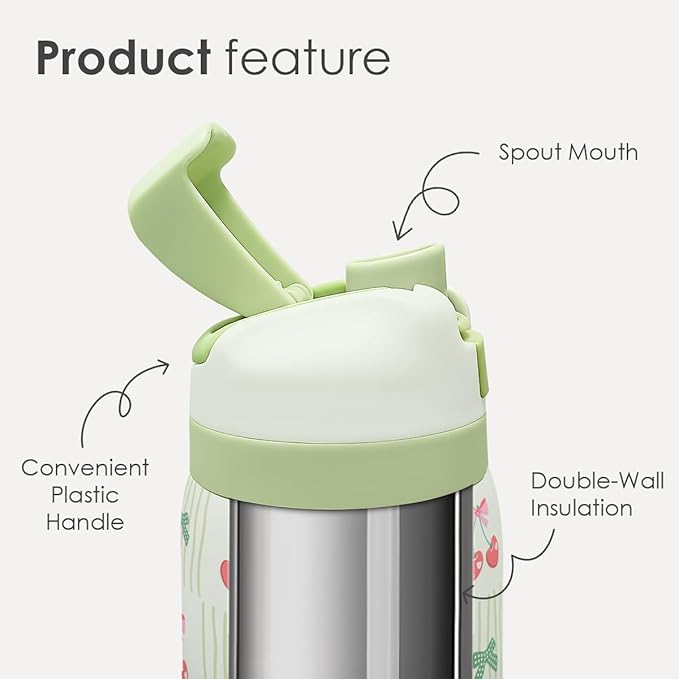 Cherry Stainless Steel Water Bottle, Vacuum Insulated, Push-Button Lid, 32 oz, Gifts for Women Girls Friends Teens Birthday Christmas SANDJEST