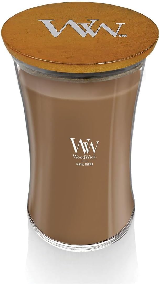 WoodWick Large Hourglass Candle Santal Myrrh - Premium Soy Blend Wax Pluswick Innovation Wood Wick Made in USA - Bloomnest