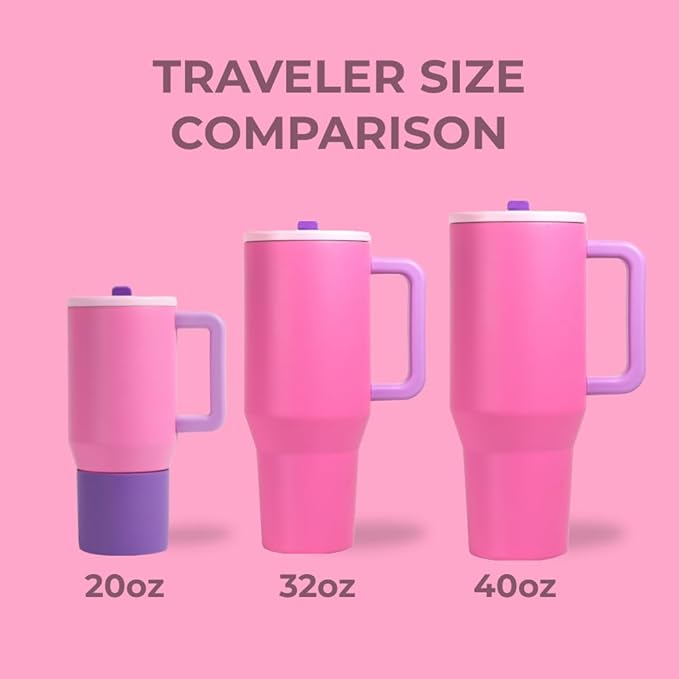 HydroJug Traveler - 40 oz Water Bottle with Handle & Flip Straw - Fits in Cup Holder, Leak Resistant Tumbler-Reusable Insulated Stainless Steel & Rubber Base - Gifts for Women & Men, Pink Sugar - Bloomnest