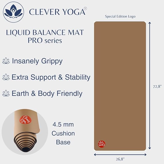 Clever Yoga Liquid Balance Thick Yoga Mat - Pro Exercise Yoga Mat with Non-Slip Surface for Home Gym, Earth-Friendly & Recyclable Pilates and Workout Pad Women & Men, 4.5 mm - Bloomnest