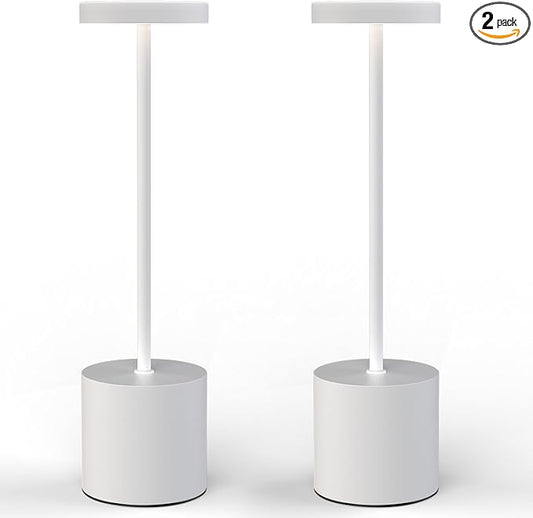 Cordless Table Lamps Rechargeable Set of 2, Portable LED Desk Lamp, 5000mAh Battery Powered Wireless Table Light - 3 Color Dimmable Lighting for Restaurant Dining Patio Outdoor Bedroom(White) - Bloomnest