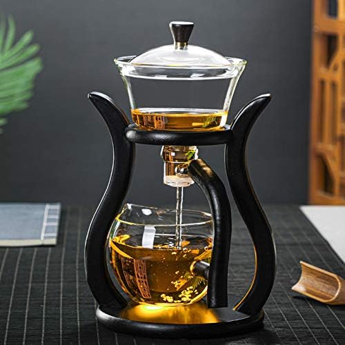 RORA Glass Teapot Set Semi Automatic Drip Rotating with Infuser Lazy Kungfu Tea pot Set (Bamboo) - Bloomnest