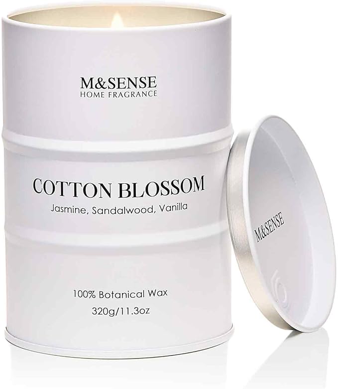 M&SENSE Cotton Blossom Scented Candles Natural Non Toxic, Aromatherapy Candle for Stress Relief Meditation Relaxing, Housewarming Gifts for Women Men, 11.3oz 70 Hour Long Burning - Bloomnest