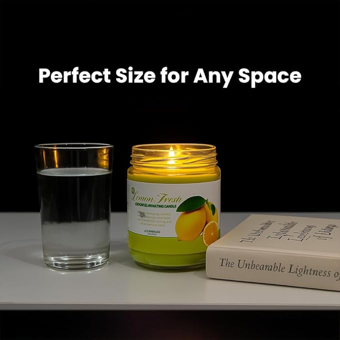 Candle Set Lemon Fresh Odor Eliminating – 2 Pack - 12oz – Long-Lasting Soy Wax Candles – Neutralizes Pet, Kitchen & Smoke Odors – Clean Burn, Eco-Friendly, Aromatherapy Candle - Bloomnest
