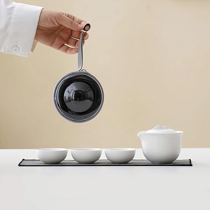 Travel Tea Set Ceramic Tea Pot Set Chinese Kung Fu Teapot Porcelain Gongfu Teacups Frosted Glazed Tea Cup, Portable Bag 1 Pot 3 Mini Cup All in One for Home Office Outdoor Picnic Camping Hotel, White - Bloomnest