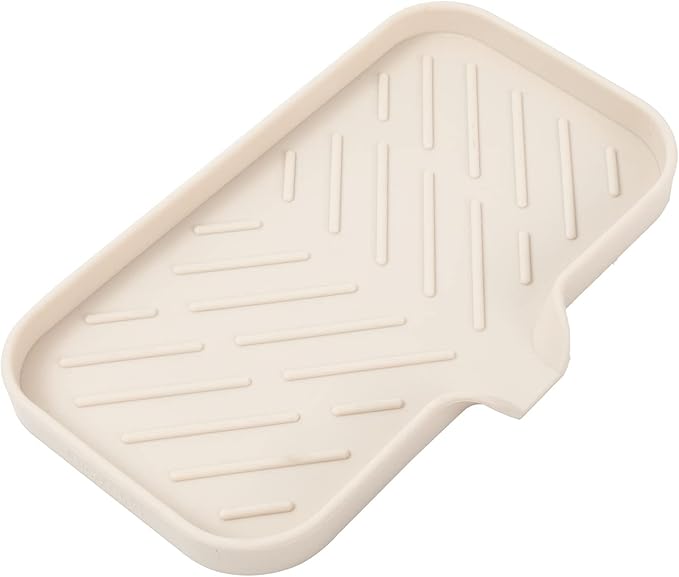 Silicone Bathroom Soap Dishes with Drain Spout-Bathroom and Kitchen Sink Organizer,Sponge Holder,Dish Soap Tray,Perfect for Dispenser,Scrubber,Bottle,Cup on Sink or Counter-Tapioca 9.6"×5.3" - Bloomnest
