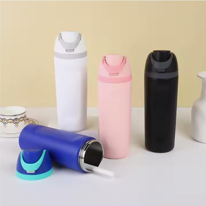 DUTHINGS Insulated Stainless Steel Water Bottle with Straw, 24 oz, Reusable Sports and Travel Bottle for School, Kids, and Outdoors - Leakproof and BPA-Free (WHITE) Bloomnest