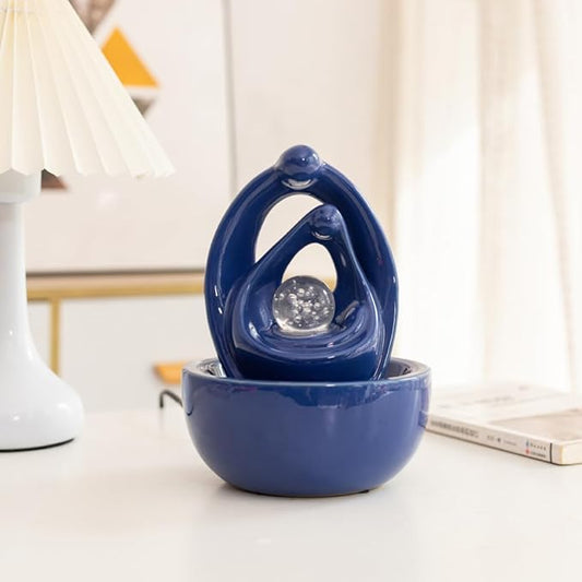 Ceramic Tabletop Water Fountain Feature for Indoor and Outdoor Home Decoration Table Desktop Office Modern Design (Blue) - Bloomnest