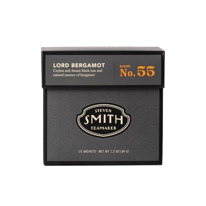 Steven Smith Teamaker Lord Bergamot No. 55, Caffeinated, Sugar-Free, Sustainably Grown, Full Leaf Earl Grey Black Tea Bags, 15 Sachets, 1.2oz each - Bloomnest