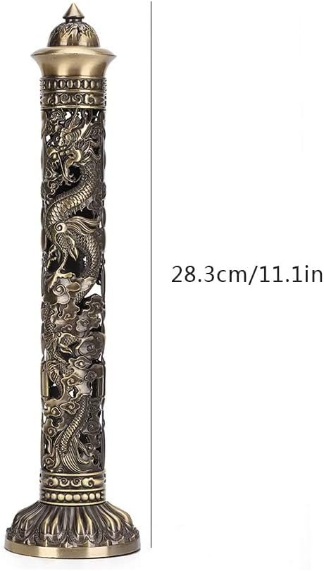 Incense Burner, Stick Incense Holder Brass Incense Holder, Bronze Dragon Phoenix Carving Incense Stick Vertical,Metal Holder Stand for Tea Room Decoration - Bloomnest