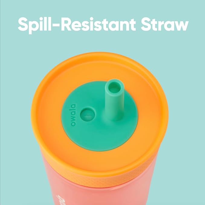 Owala Kids Insulation BPA-Free Plastic Tumbler with Spill Resistant Flexible Straw, Easy to Clean, Kids Water Bottle, Great for Travel, Dishwasher Safe, 15 Oz, Orange and Peach (Watermelon) - Bloomnest