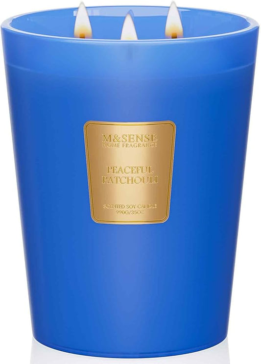 M&SENSE Peaceful Patchouli Scented Candle 35oz 150H Burn Time Long Lasting, 3-Wick Natural Aromatherapy Fall Winter Candle, Home Fragrance Housewarming Festival Gifts - Bloomnest