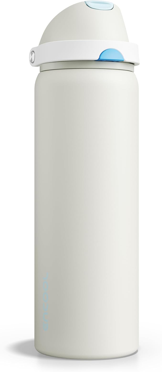 Insulated Water Bottle with Straw - Encool Stainless Steel Water Bottle with Push Button Lid, Leak-Proof & BPA-Free, Keeps Cold for 24 Hours for Sports, Travel, Gym (32 oz, Kangaroo Grey) ENCOOL