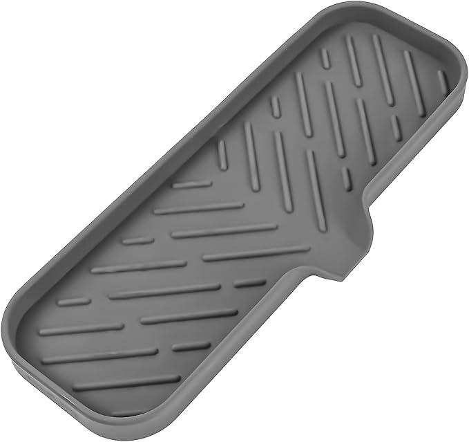 Silicone Bathroom Soap Dishes with Drain Spout-Bathroom and Kitchen Sink Organizer,Sponge Holder,Dish Soap Tray,Perfect for Dispenser,Scrubber,Bottle,Cup on Sink or Counter-Grey 12"×4" - Bloomnest
