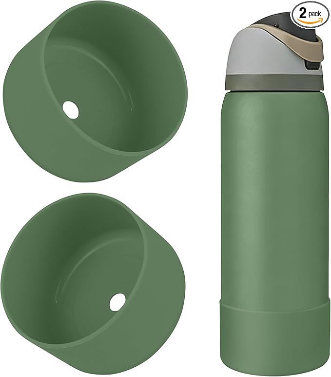 2PCS Silicone Water Bottle Boot, Compatible with Owala 24oz 32oz 40oz, Protective Anti-Scratch & Anti-Dent No Noise Sleeve Cover for FreeSip/Twist/Flip Water Bottles (Green House, 32oz) BKBY