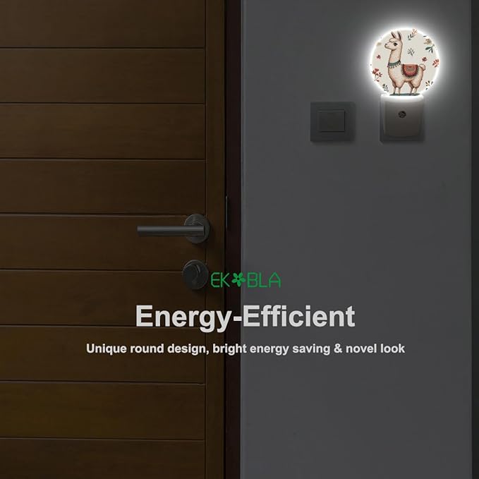 EKOBLA Cute Llama Led Night Light Alpaca Animal and Cactus Dusk to Dawn Plug-in Nightlights Auto Sensor for Home Indoor Bathroom Hallway Kitchen - Bloomnest