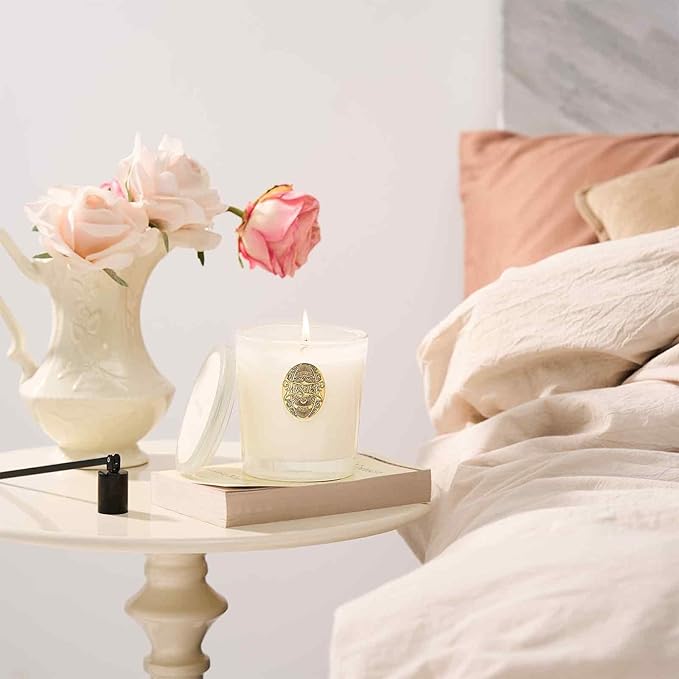 M&SENSE Natural Soy Candle | Creamy Vanilla Pie & White | 9.2 oz, 50H Burn Time | Luxury Scented Candle for Relaxation, Gifting, Home Décor | Ideal for Bedroom, Office, Party Ambiance - Bloomnest