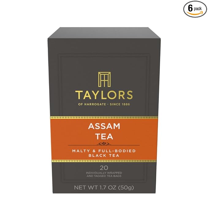 Taylors of Harrogate Assam, Black Tea, Individually Wrapped Bags, 20 Count (Pack of 6), Full-bodied, Satisfying & Malty, Caffeinated, Enjoy Hot or Iced, 120 Teabags Total - Bloomnest