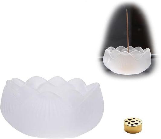 MIUPOO Lotus Incense Holder,Lotus Glass Incense Burner,with 9 Holes Brass Incenses Plug,Stick Insence Holder,Coil Incenses Burner,Yoga and Meditation Lovers,1 Picese. - Bloomnest