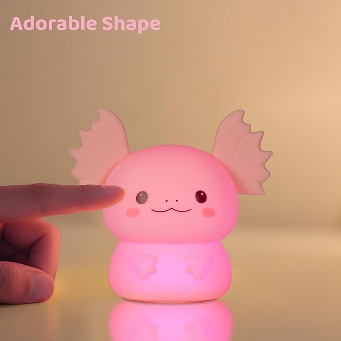 Axolotl Night Light for Kids, Rechargeable LED Silicone Lamp with 7 Colors Changing, Adjustable Brightness, Touch Control, Cute Room Decor, Bedside Nightlight, Birthday Gifts for Boys and Girls - Bloomnest