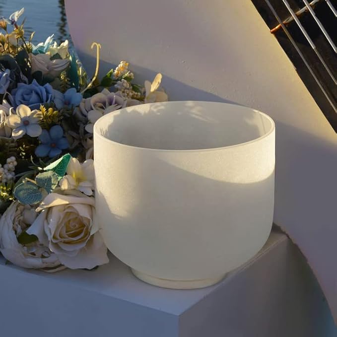 TOPFUND G Note Crystal Singing Bowl Throat Chakra 10" with Heavy Duty Carrying Case and Suede Mallet