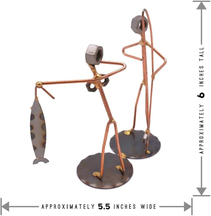Fisherman with Wife Collectible Handmade Metal Art Figurine, Desk Accessories, Trophy, Boss Gift, Office Décor, Outdoor Sports, Fishing - Bloomnest