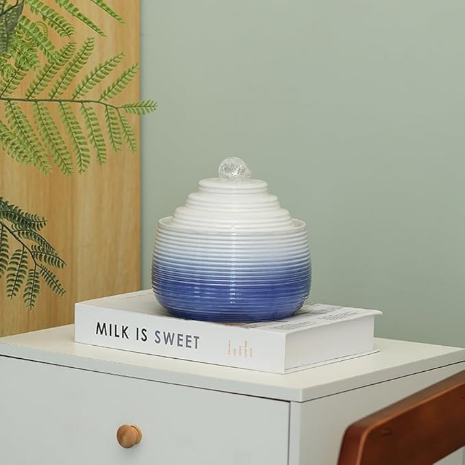 Indoor and Outdoor Fountain Water Feature Fall Ceramic Home Office Decoration mini Tabletop Desktop (Blue with Ball S093) - Bloomnest