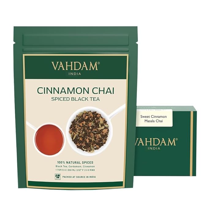 VAHDAM, Cinnamon Masala Chai Tea (50+ Cups,3.53oz) Ancient Cinnamon Tea Recipe | Spiced Chai Tea Loose Leaf | Brew Hot Black, Iced Or Chai Latte | Pure Unblended Loose Leaf Tea | Vacuum Sealed - Bloomnest