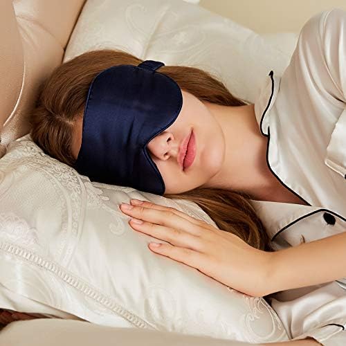 Silk Satin Sleeping Eye Mask, Navy Sleep Eye Night Blindfold for Women and Men, Soft Breathable Blackout Eyeshade Eye Cover for Travel, Wedding Bridesmaid Gift - Bloomnest