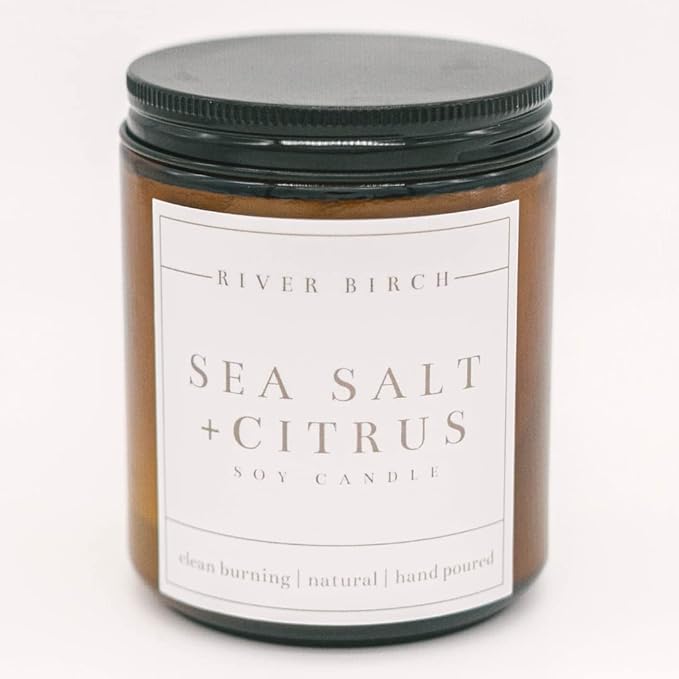 River Birch Candles Sea Salt & Citrus Scented Candle | Premium, All-Natural, Non-Toxic, Soy Amber Jar Candles | 8.5oz 40 Hr Burn Time | Cozy Relaxing Gifts for Home - Bloomnest