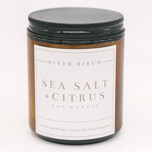 River Birch Candles Sea Salt & Citrus Scented Candle | Premium, All-Natural, Non-Toxic, Soy Amber Jar Candles | 8.5oz 40 Hr Burn Time | Cozy Relaxing Gifts for Home - Bloomnest