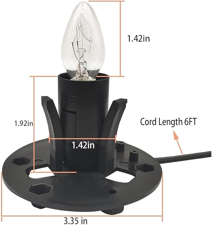 Himalayan Salt Lamp Cord Replacement with Dimmer Switch, 5 Feet Cords with Base Assembly and 6 E12 Halogen Bulbs