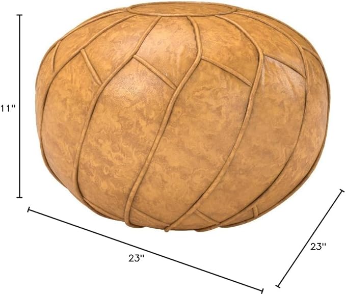 Moderner Faux Leather Pouf Unstuffed Ottoman Moroccan Footstool, Floor Footrest Cushion, Storage Solution - Natural Brown Color (Camel, Round) - Bloomnest